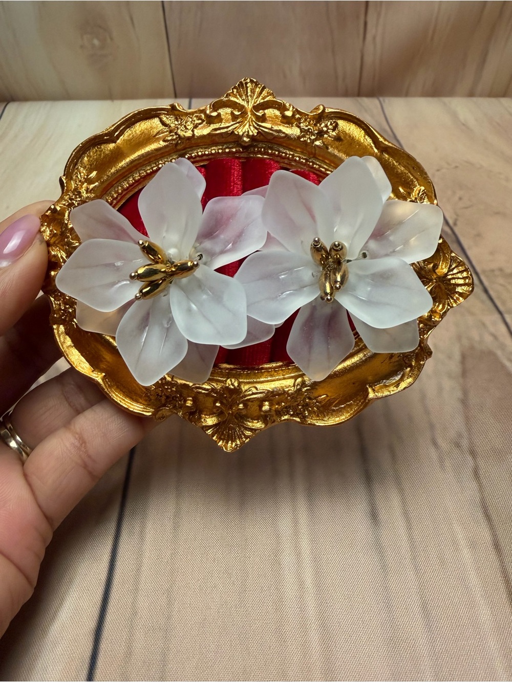 Delicate White Floral Earrings with Gold Accents